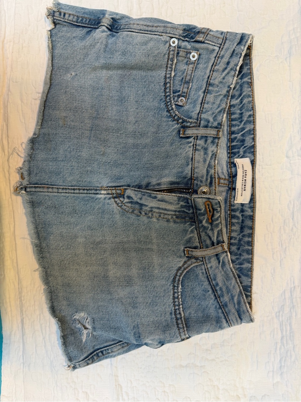 Zara Light Blue Distressed Denim Mini Skirt